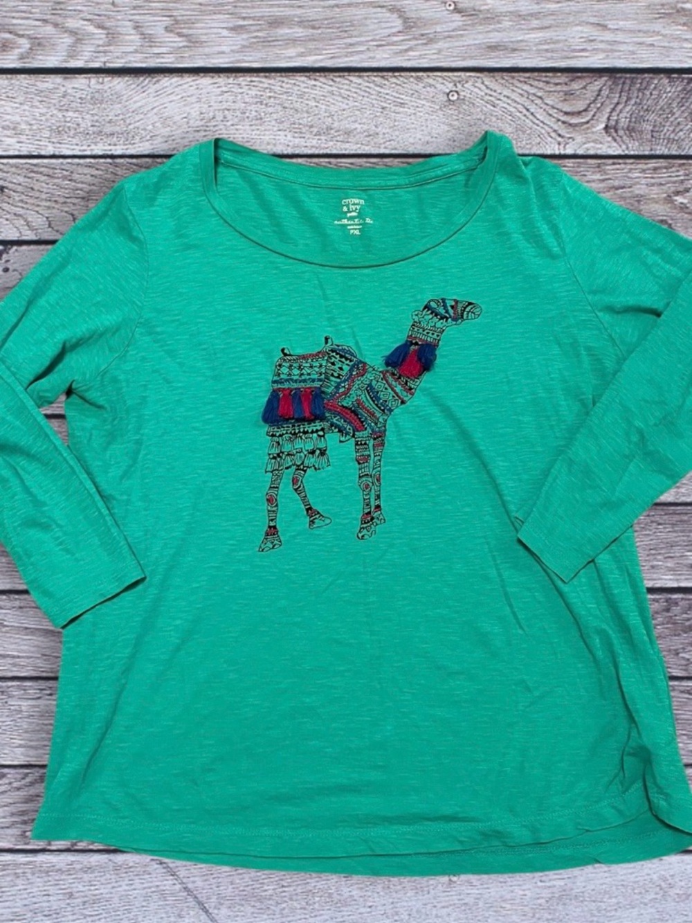 Crown & Ivy teal Green camel Tee xl petite